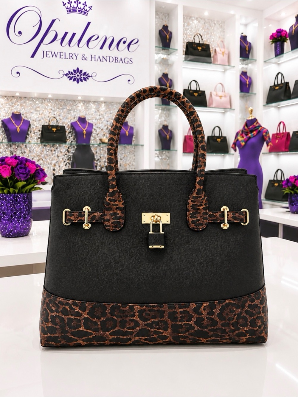 Black Bottom Leopard Handbag